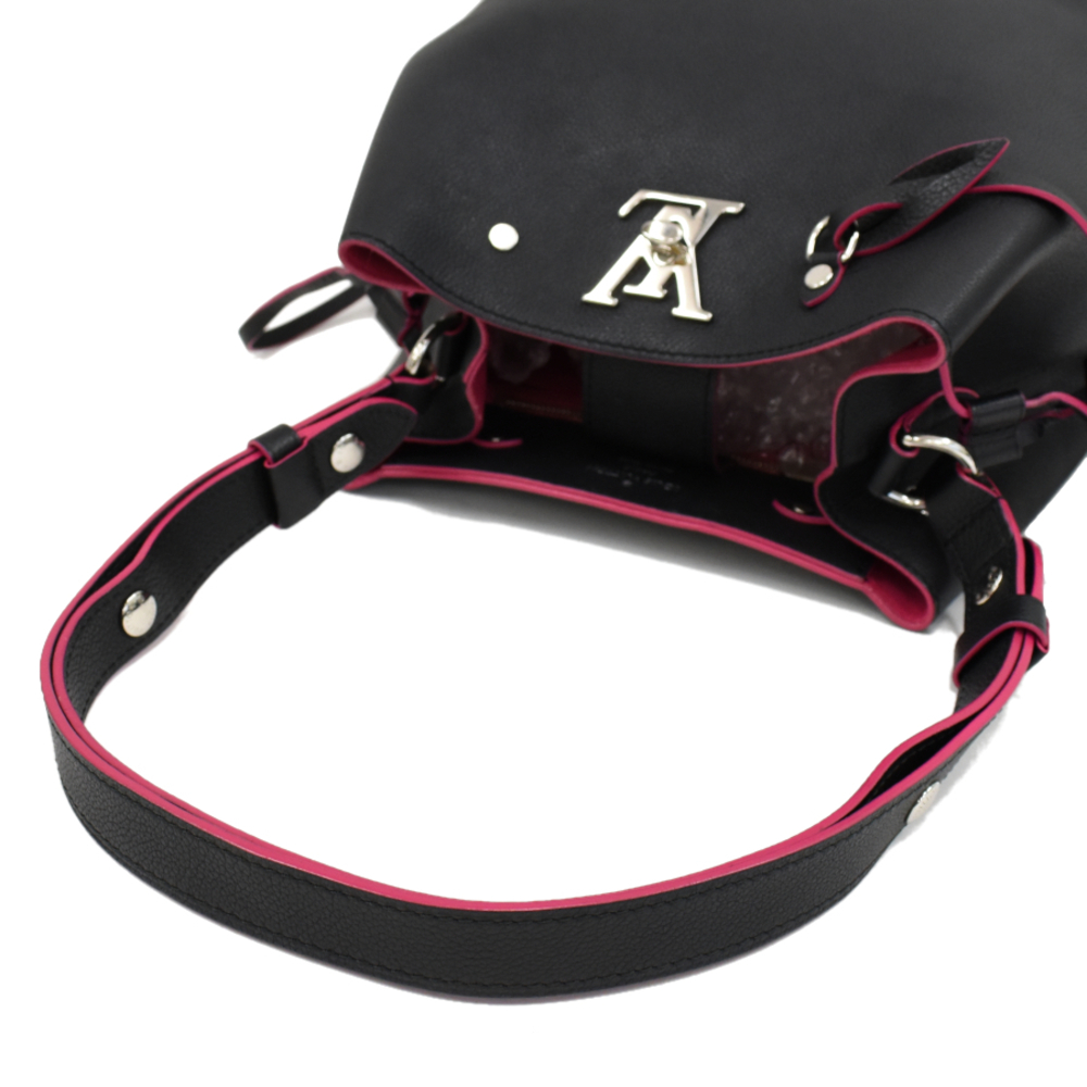 Louis Vuitton Bucket Noir Leather Black/Pink Bag Shoulder Lockme - Picture 6 of 7